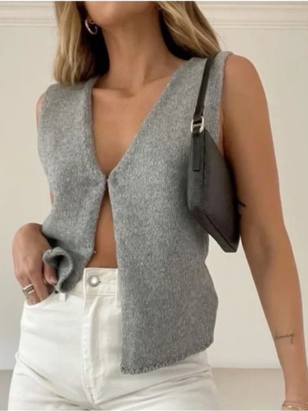 Rumored Gray Sleeveless V-Neck Knit Vest